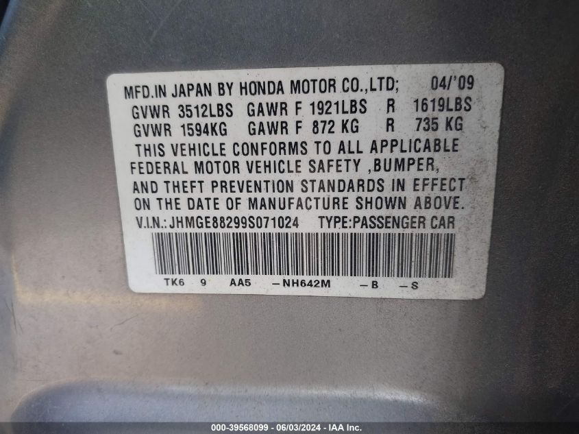 2009 Honda Fit VIN: JHMGE88299S071024 Lot: 39568099