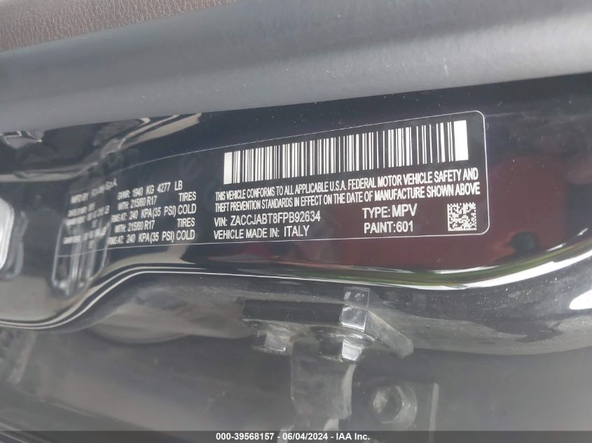 2015 Jeep Renegade Latitude VIN: ZACCJABT8FPB92634 Lot: 39568157