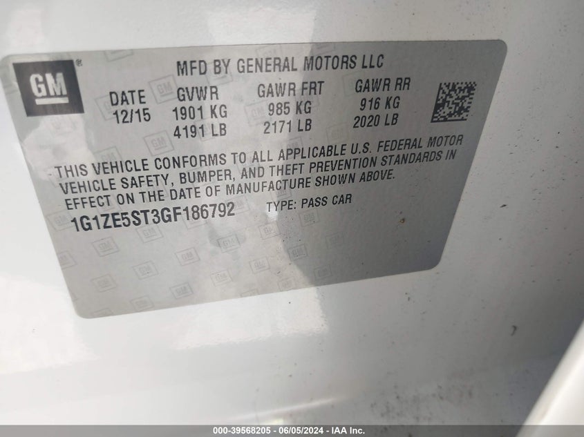 2016 CHEVROLET MALIBU LT - 1G1ZE5ST3GF186792