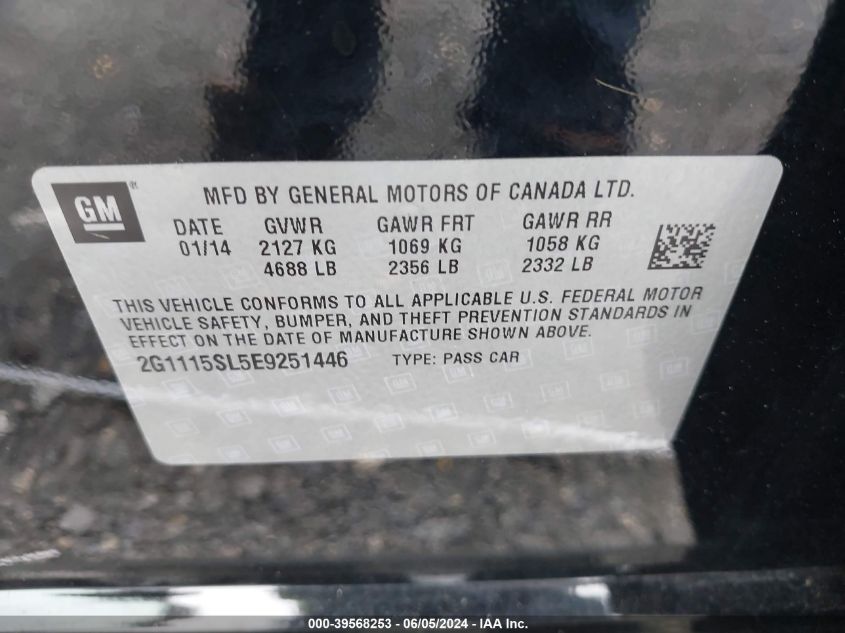 2014 Chevrolet Impala 1Lt VIN: 2G1115SL5E9251446 Lot: 39568253