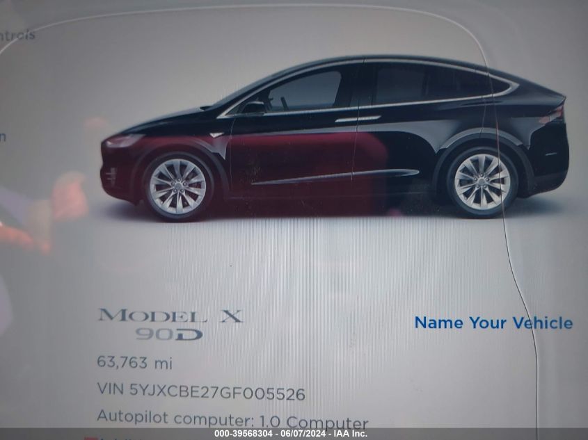 2016 Tesla Model X 60D/70D/75D/90D/P100D VIN: 5YJXCBE27GF005526 Lot: 39568304