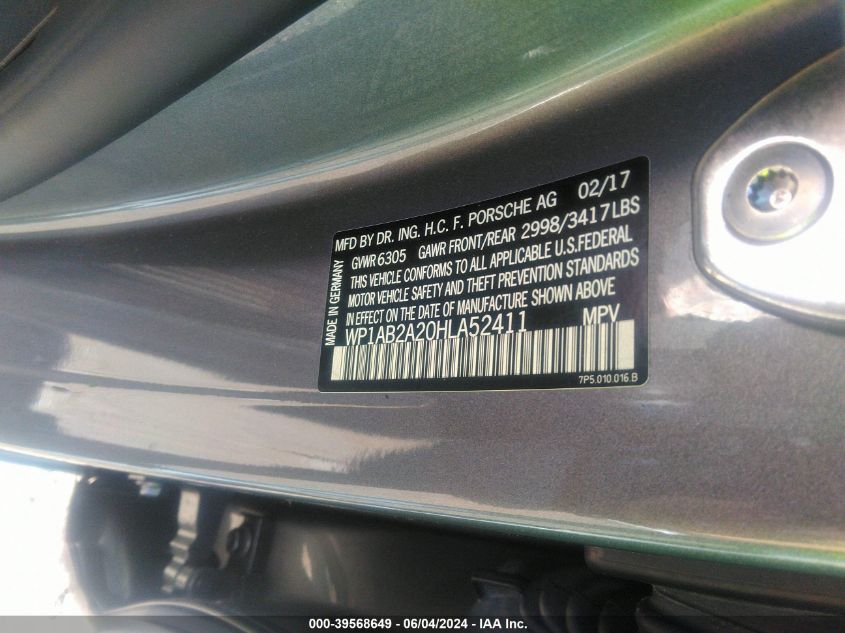 2017 Porsche Cayenne S VIN: WP1AB2A20HLA52411 Lot: 39568649