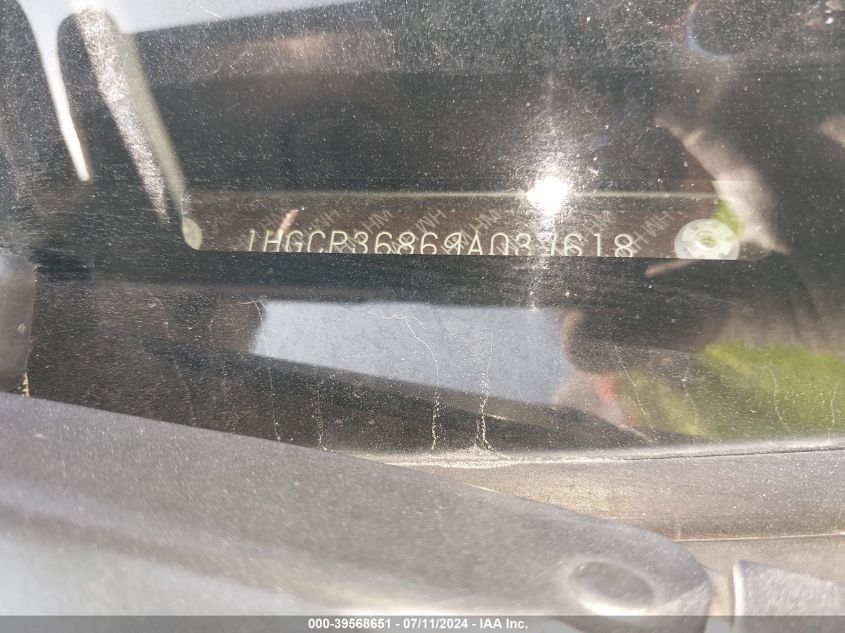 2009 Honda Accord 3.5 Ex-L VIN: 1HGCP36869A037618 Lot: 39568651