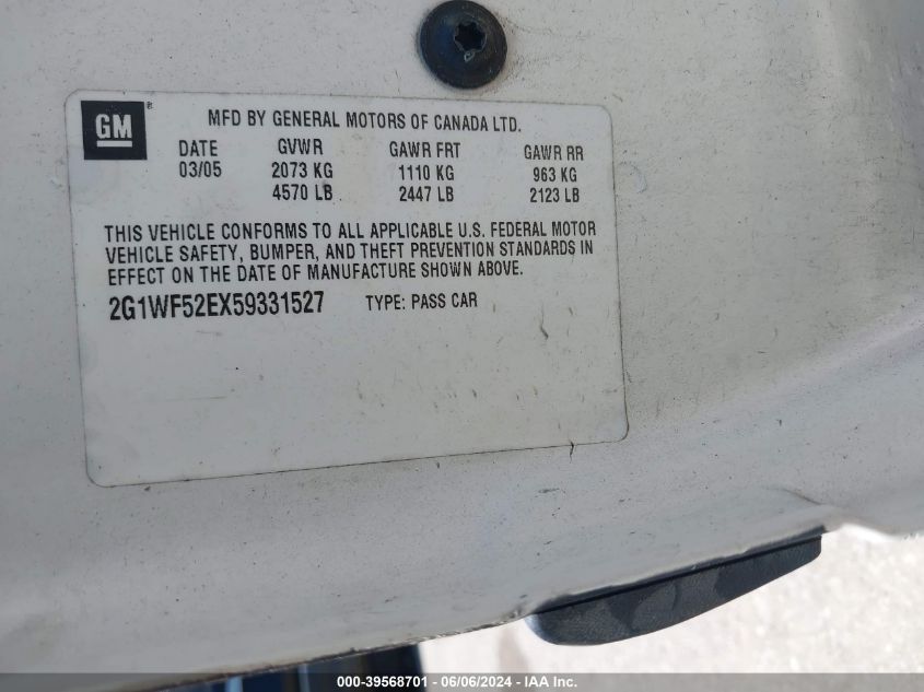 2005 Chevrolet Impala VIN: 2G1WF52EX59331527 Lot: 39568701