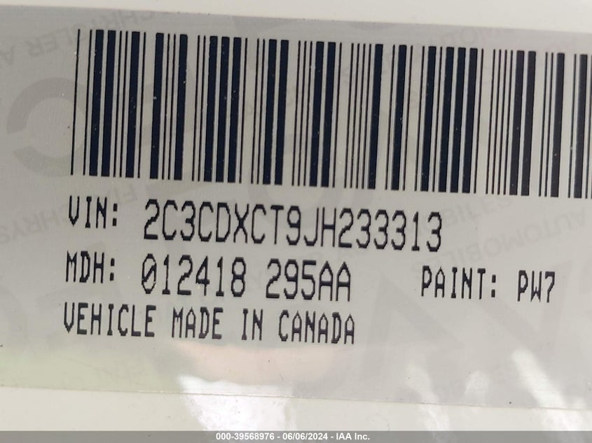 2018 Dodge Charger R/T Rwd VIN: 2C3CDXCT9JH233313 Lot: 39568976