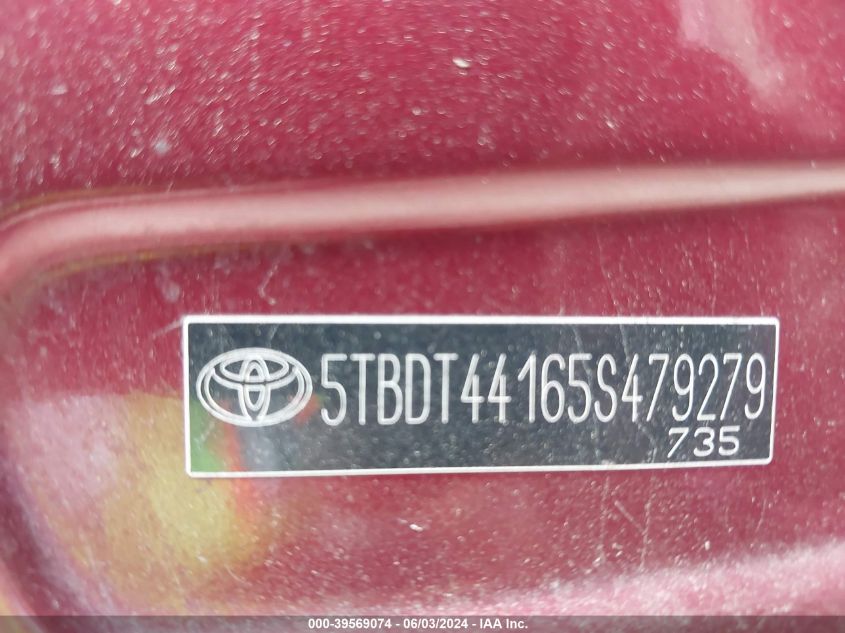 2005 Toyota Tundra Sr5 V8 VIN: 5TBDT44165S479279 Lot: 39569074