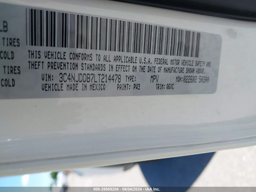 2020 Jeep Compass Trailhawk 4X4 VIN: 3C4NJDDB7LT214478 Lot: 39569204