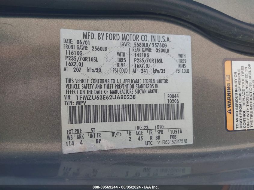 1FMZU63E62UA80238 2002 Ford Explorer Xlt