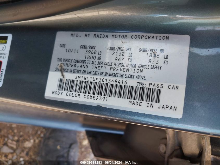 2012 Mazda Mazda3 I Sport VIN: JM1BL1UF3C1548416 Lot: 39569283