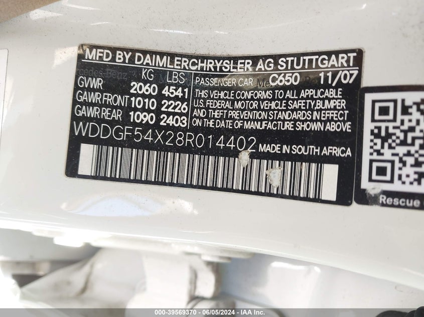 2008 Mercedes-Benz C 300 Luxury/Sport VIN: WDDGF54X28R014402 Lot: 39569370