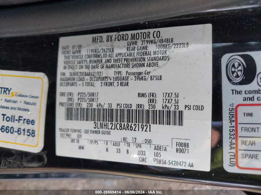 2010 Lincoln Mkz VIN: 3LNHL2JC8AR621921 Lot: 39569414