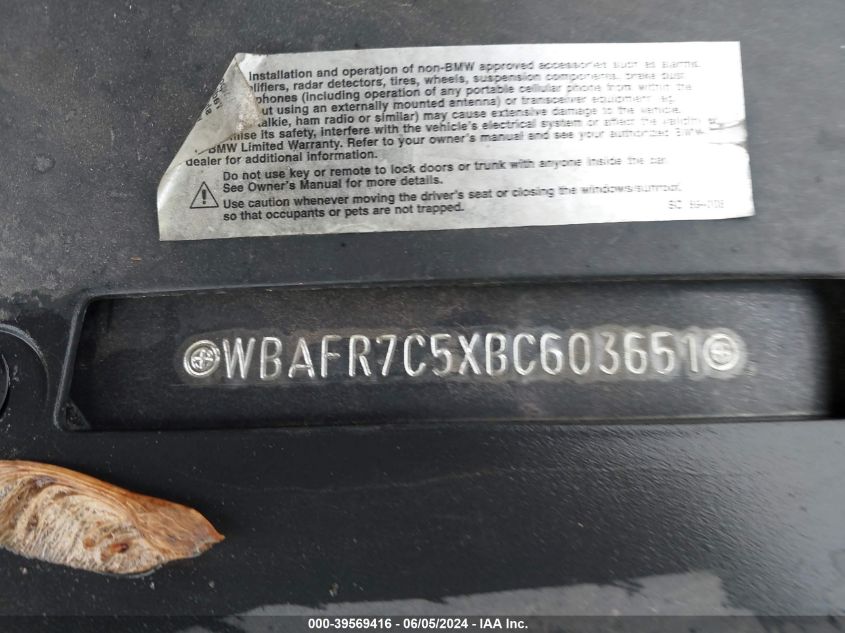 2011 BMW 535I VIN: WBAFR7C5XBC603651 Lot: 39569416