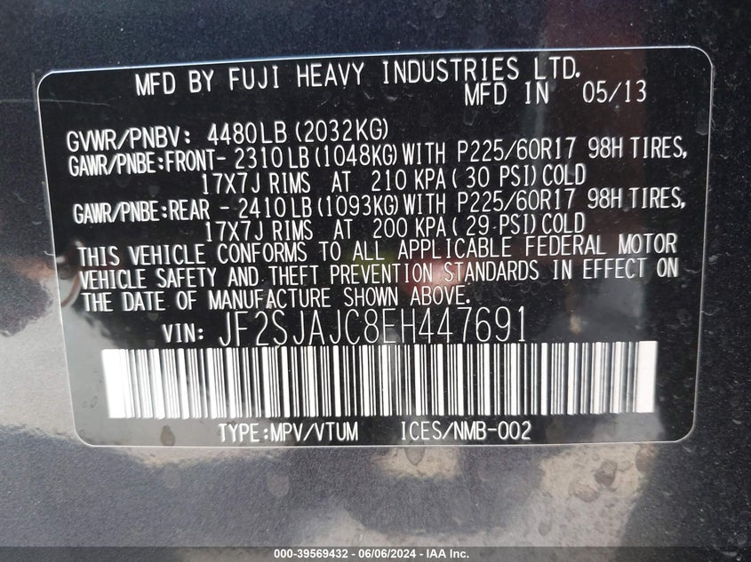 2014 SUBARU FORESTER 2.5I LIMITED - JF2SJAJC8EH447691