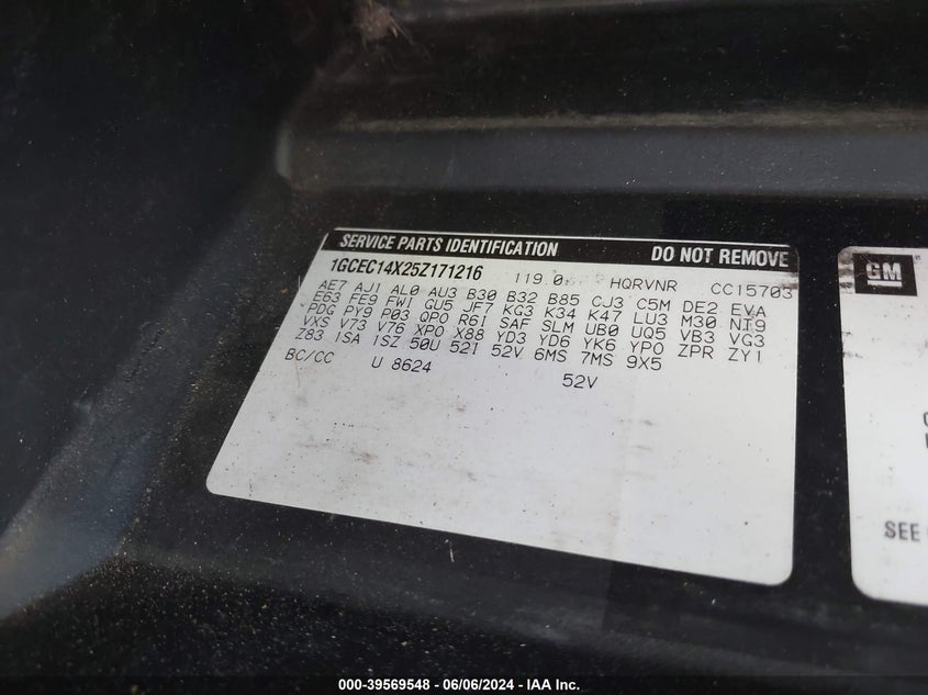 2005 Chevrolet Silverado 1500 VIN: 1GCEC14X25Z171216 Lot: 39569548