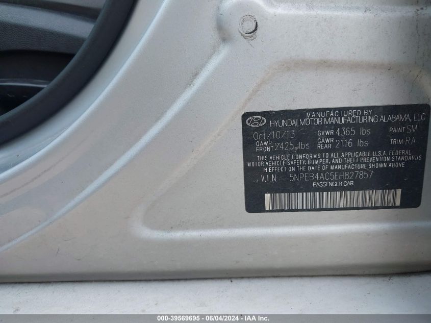 5NPEB4AC5EH827857 2014 Hyundai Sonata Gls