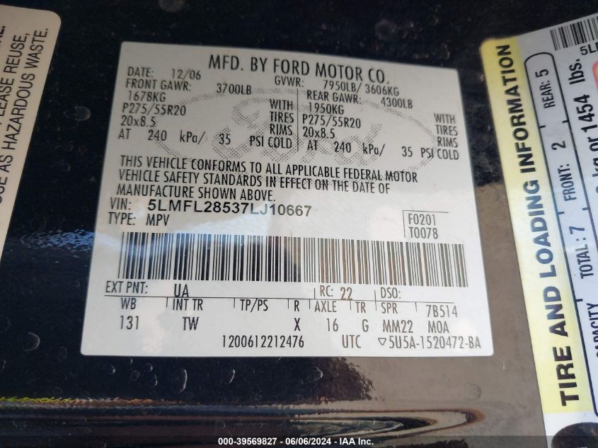 2007 Lincoln Navigator L VIN: 5LMFL28537LJ10667 Lot: 39569827