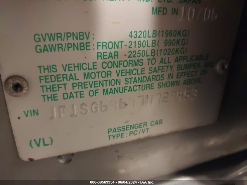 2007 Subaru Forester Sports 2.5Xt VIN: JF1SG69697H729453 Lot: 39569954