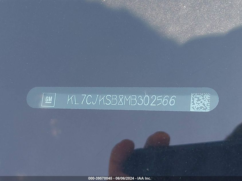 2021 Chevrolet Trax Fwd Ls VIN: KL7CJKSB8MB302566 Lot: 39570045