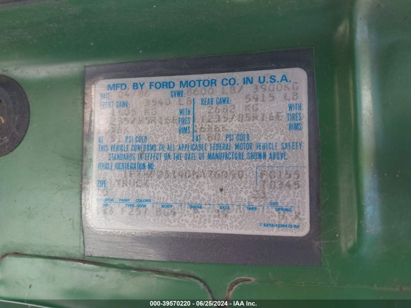 1986 Ford F250 VIN: 1FTHF2514GNA76090 Lot: 39570220