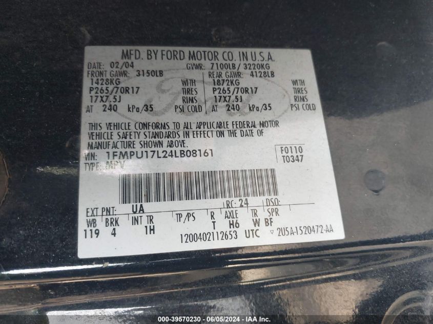 1FMPU17L24LB08161 2004 Ford Expedition Eddie Bauer