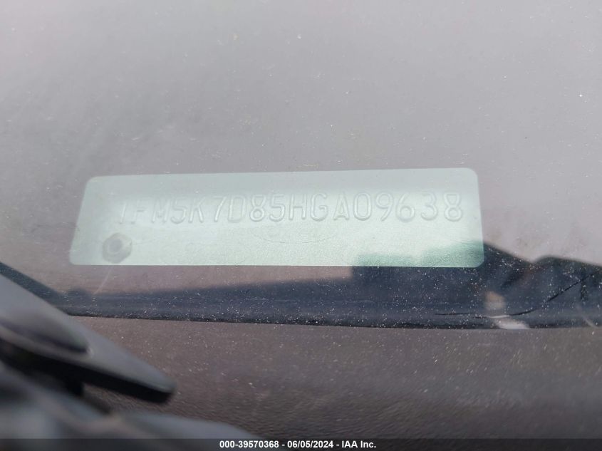 2017 Ford Explorer Xlt VIN: 1FM5K7D85HGA09638 Lot: 39570368