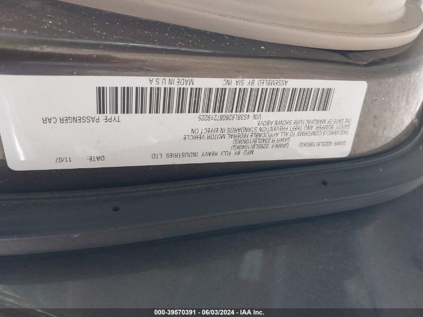 2008 Subaru Legacy 2.5I Limited VIN: 4S3BL626087219225 Lot: 39570391