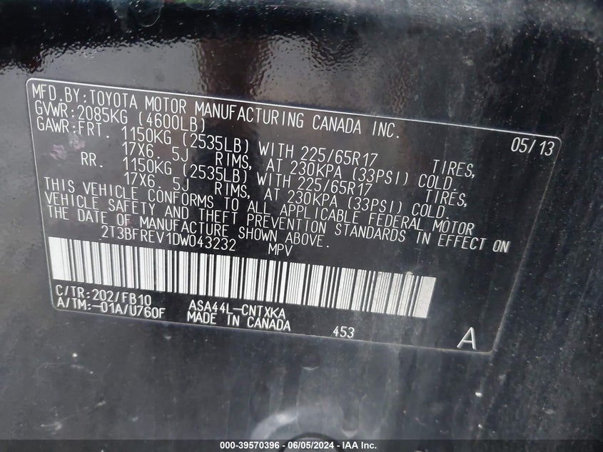 2013 TOYOTA RAV4 LE - 2T3BFREV1DW043232