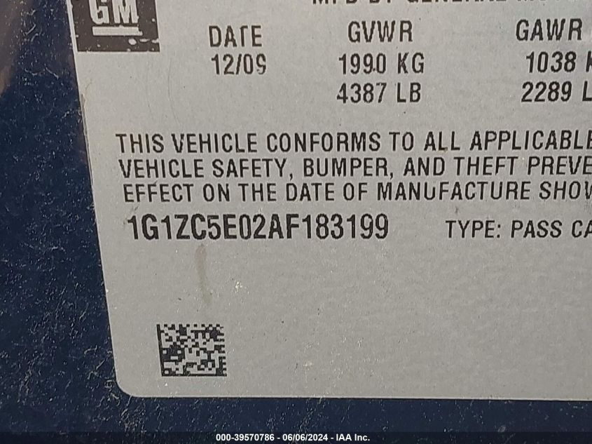 2010 Chevrolet Malibu Lt VIN: 1G1ZC5E02AF183199 Lot: 39570786