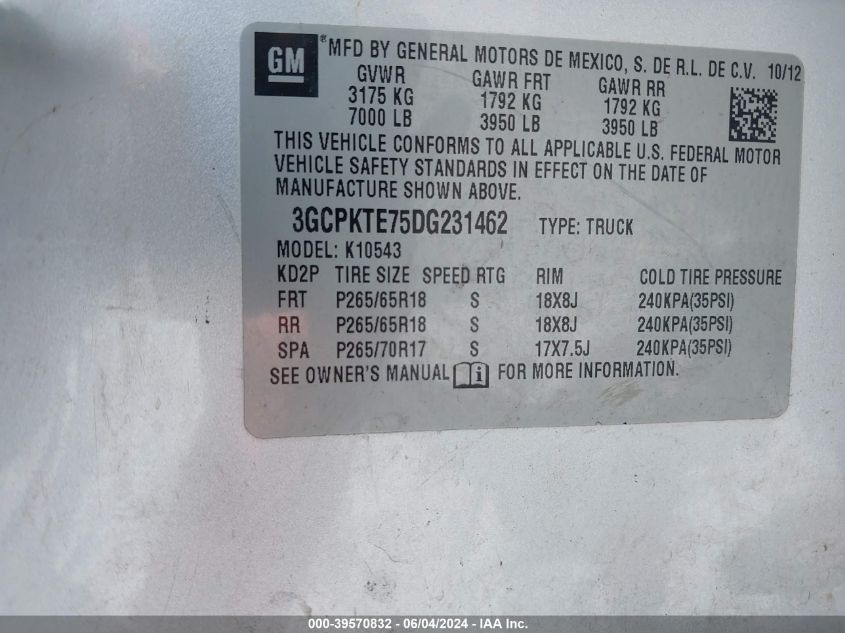 3GCPKTE75DG231462 2013 Chevrolet Silverado 1500 Ltz