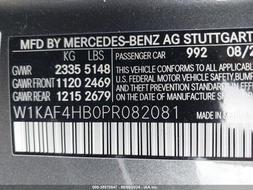 2023 Mercedes-Benz C 300 4Matic VIN: W1KAF4HB0PR082081 Lot: 39570847