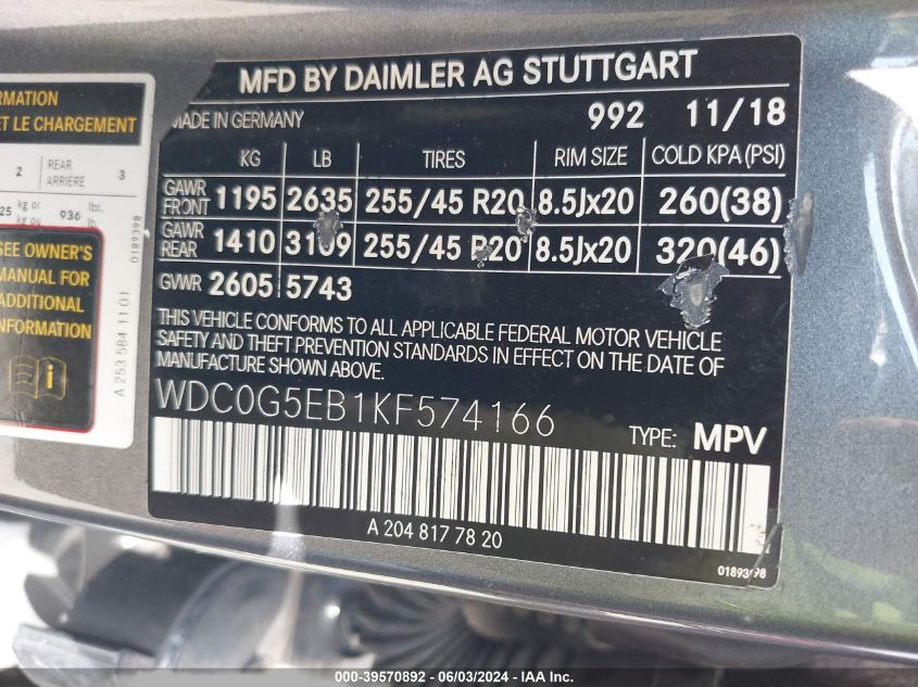 2019 MERCEDES-BENZ GLC 350E 4MATIC - WDC0G5EB1KF574166