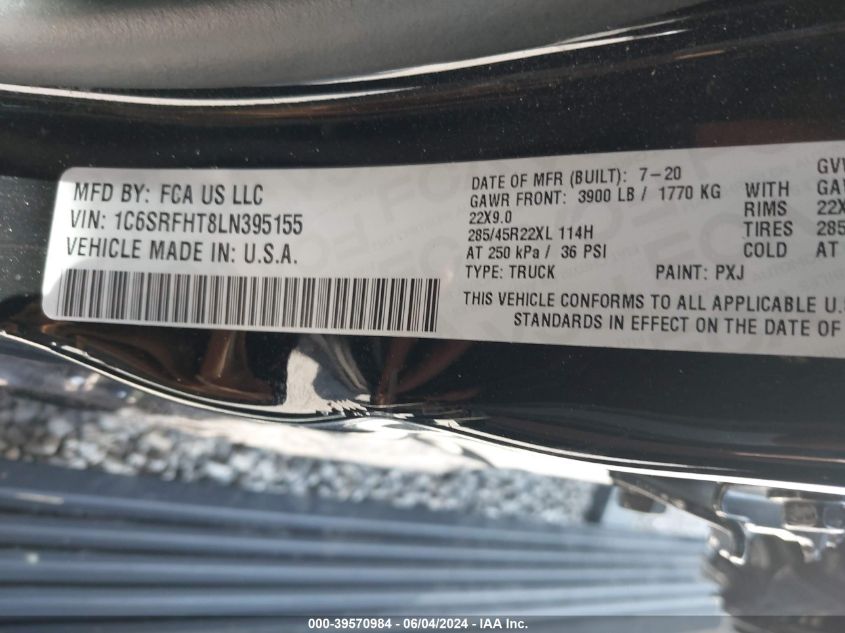 2020 Ram 1500 Limited 4X4 5'7 Box VIN: 1C6SRFHT8LN395155 Lot: 39570984