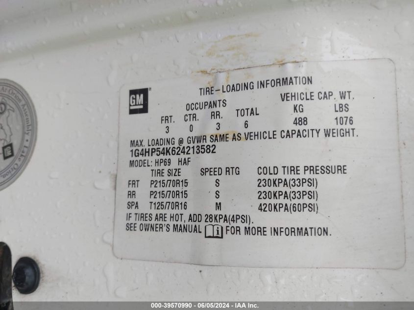 2002 Buick Lesabre Custom VIN: 1G4HP54K624213582 Lot: 39570990