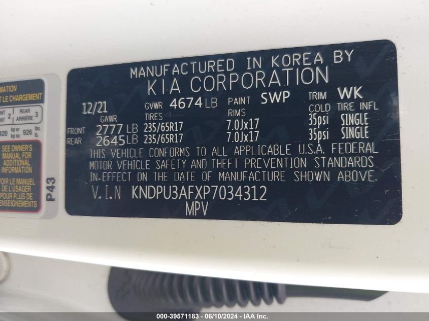 2023 Kia Sportage Lx VIN: KNDPU3AFXP7034312 Lot: 39571183