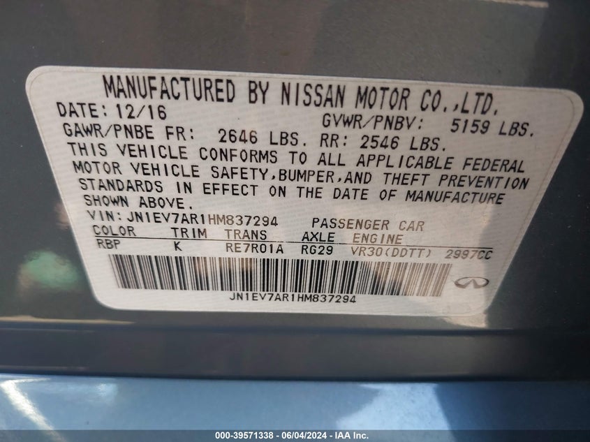 2017 INFINITI Q50 3.0T PREMIUM - JN1EV7AR1HM837294