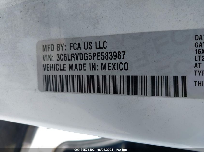 2023 Ram Promaster 2500 High Roof 159 Wb VIN: 3C6LRVDG5PE583987 Lot: 39571402