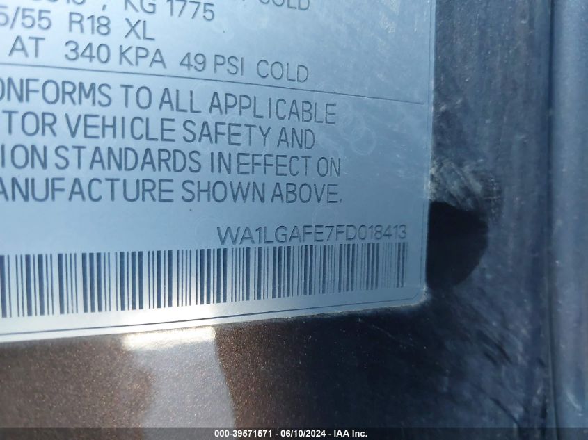 2015 Audi Q7 3.0T Premium VIN: WA1LGAFE7FD018413 Lot: 39571571