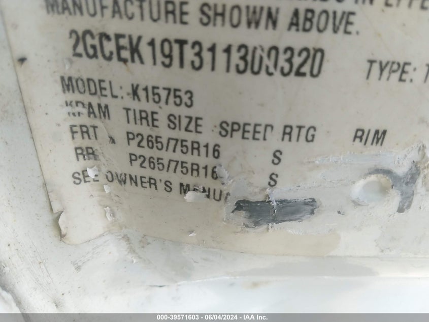 2001 Chevrolet Silverado 1500 Lt VIN: 2GCEK19T311300320 Lot: 39571603