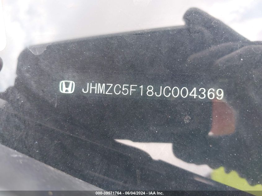 2018 Honda Clarity Plug-In Hybrid VIN: JHMZC5F18JC004369 Lot: 39571764