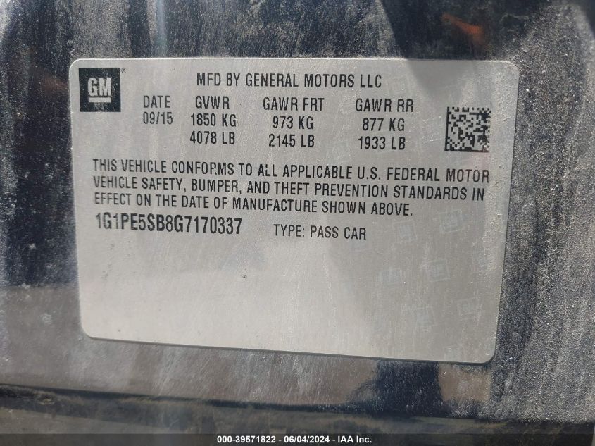 2016 Chevrolet Cruze Limited 1Lt Auto VIN: 1G1PE5SB8G7170337 Lot: 39571822