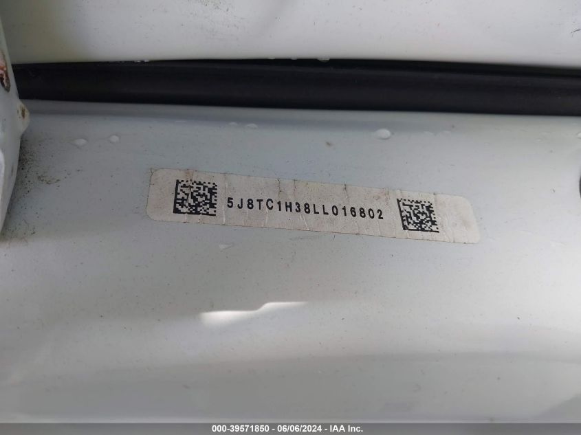 2020 Acura Rdx Standard VIN: 5J8TC1H38LL016802 Lot: 39571850