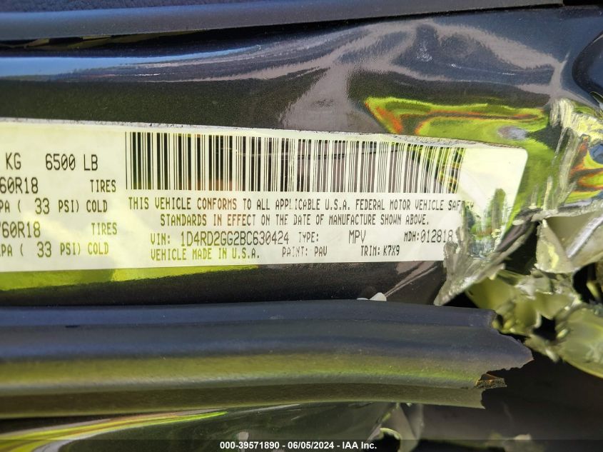 2011 Dodge Durango Express VIN: 1D4RD2GG2BC630424 Lot: 39571890