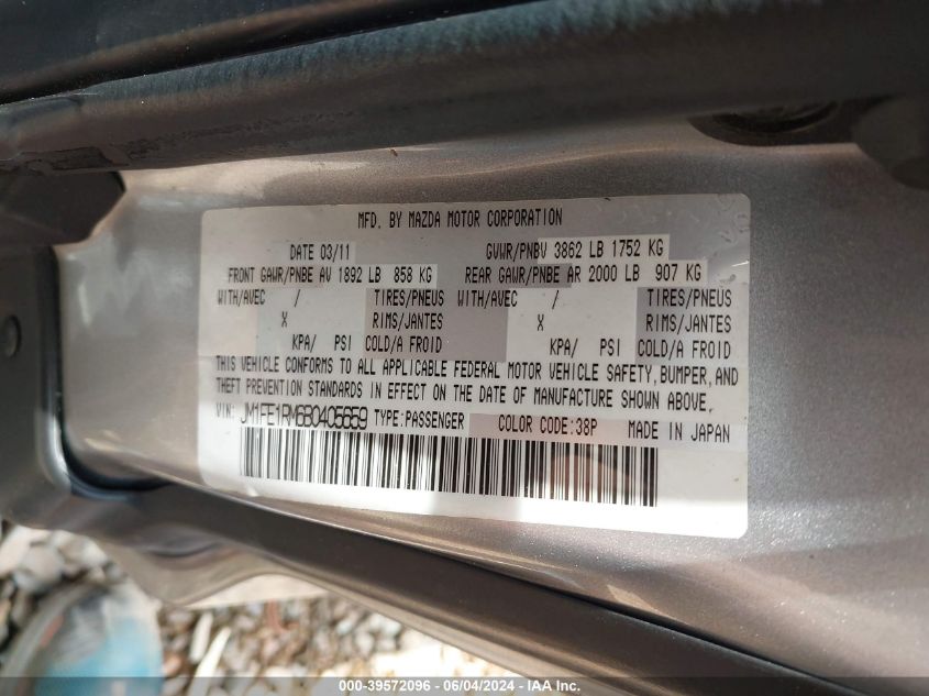 2011 Mazda Rx-8 Sport VIN: JM1FE1RM6B0405659 Lot: 39572096