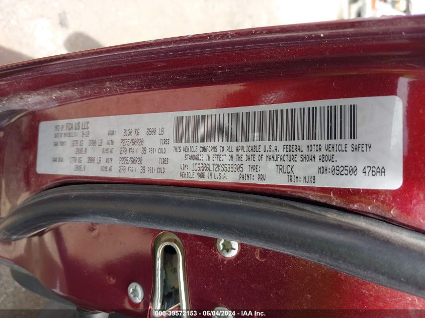 2019 Ram 1500 Classic Lone Star 4X2 5'7 Box VIN: 1C6RR6LT2KS539305 Lot: 39572153