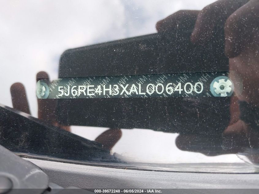 2010 Honda Cr-V Lx VIN: 5J6RE4H3XAL006400 Lot: 39572248