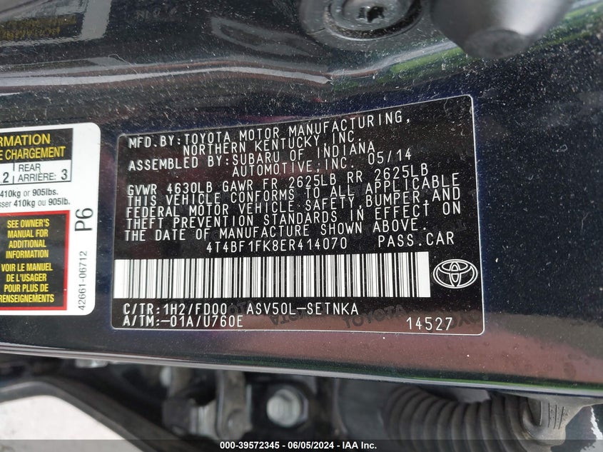 2014 Toyota Camry Le VIN: 4T4BF1FK8ER414070 Lot: 39572345