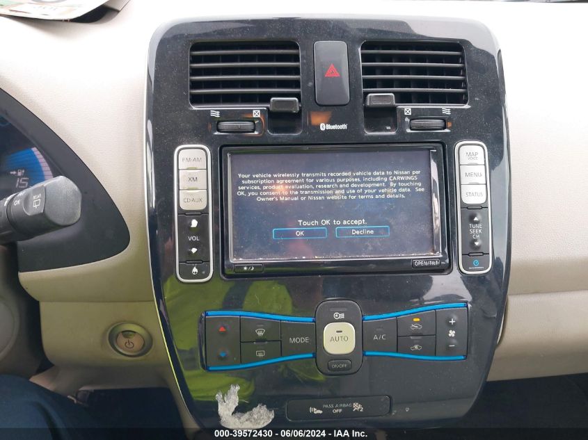 2012 Nissan Leaf Sv VIN: JN1AZ0CP9CT019381 Lot: 39572430