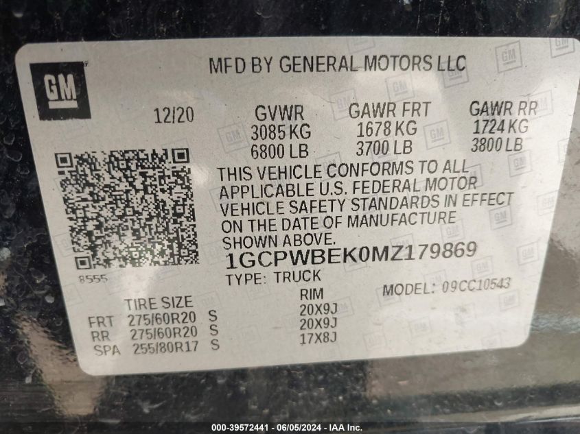 2021 Chevrolet Silverado 1500 2Wd Short Bed Custom VIN: 1GCPWBEK0MZ179869 Lot: 39572441