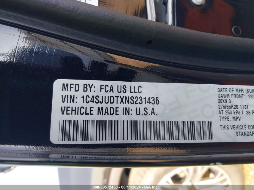 2022 Jeep Wagoneer Series Iii 4X2 VIN: 1C4SJUDTXNS231436 Lot: 39572463