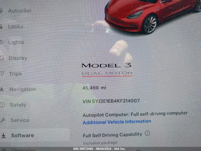 5YJ3E1EB4KF214007 2019 Tesla Model 3 Long Range/Performance